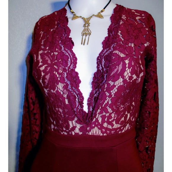 Lulu's Burgundy Long Sleeve Lace Dress Small NWOT! - Picture 4 of 15